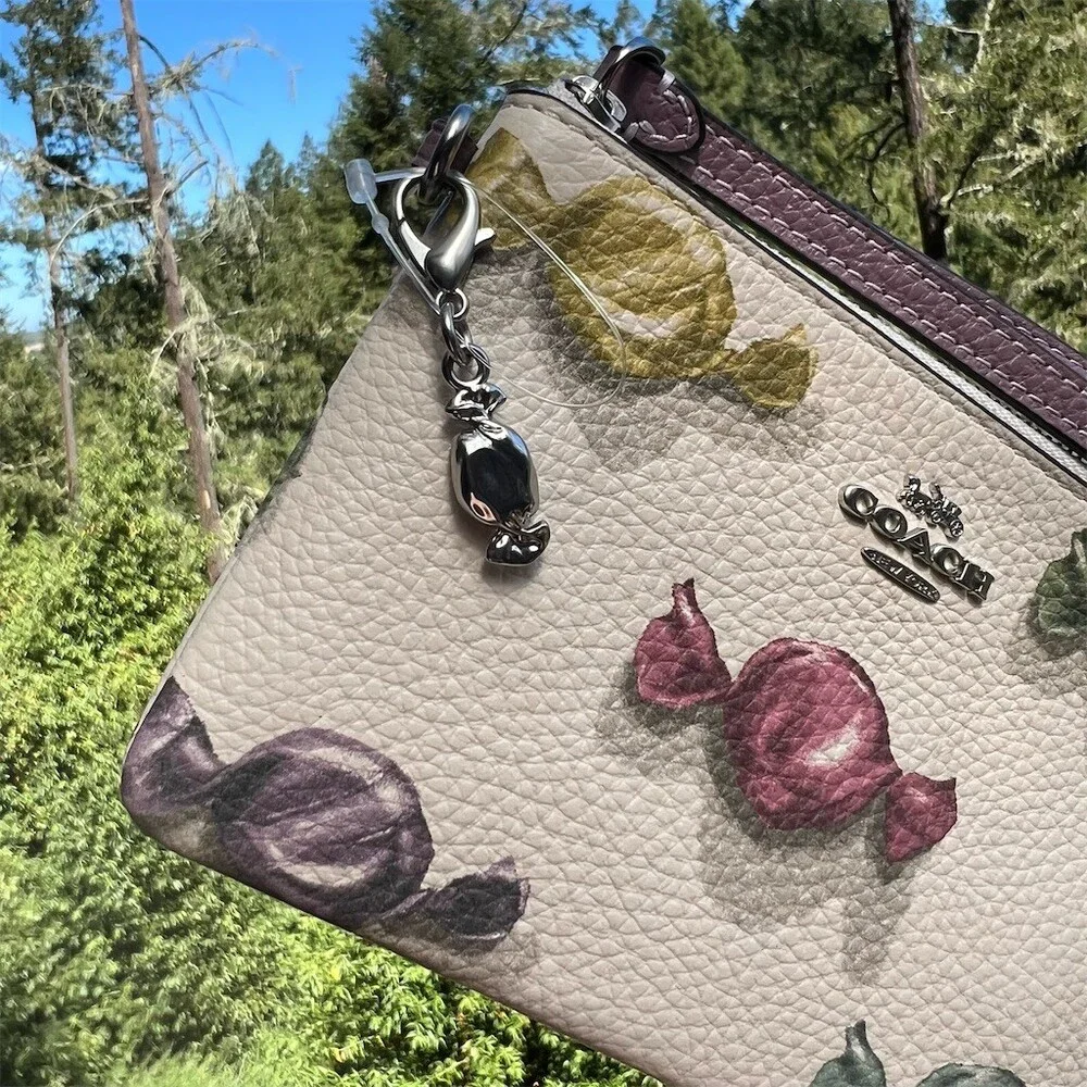COACH White Pebble Leather Candy Print & Charm Wristlet with Silver Hardware NWT